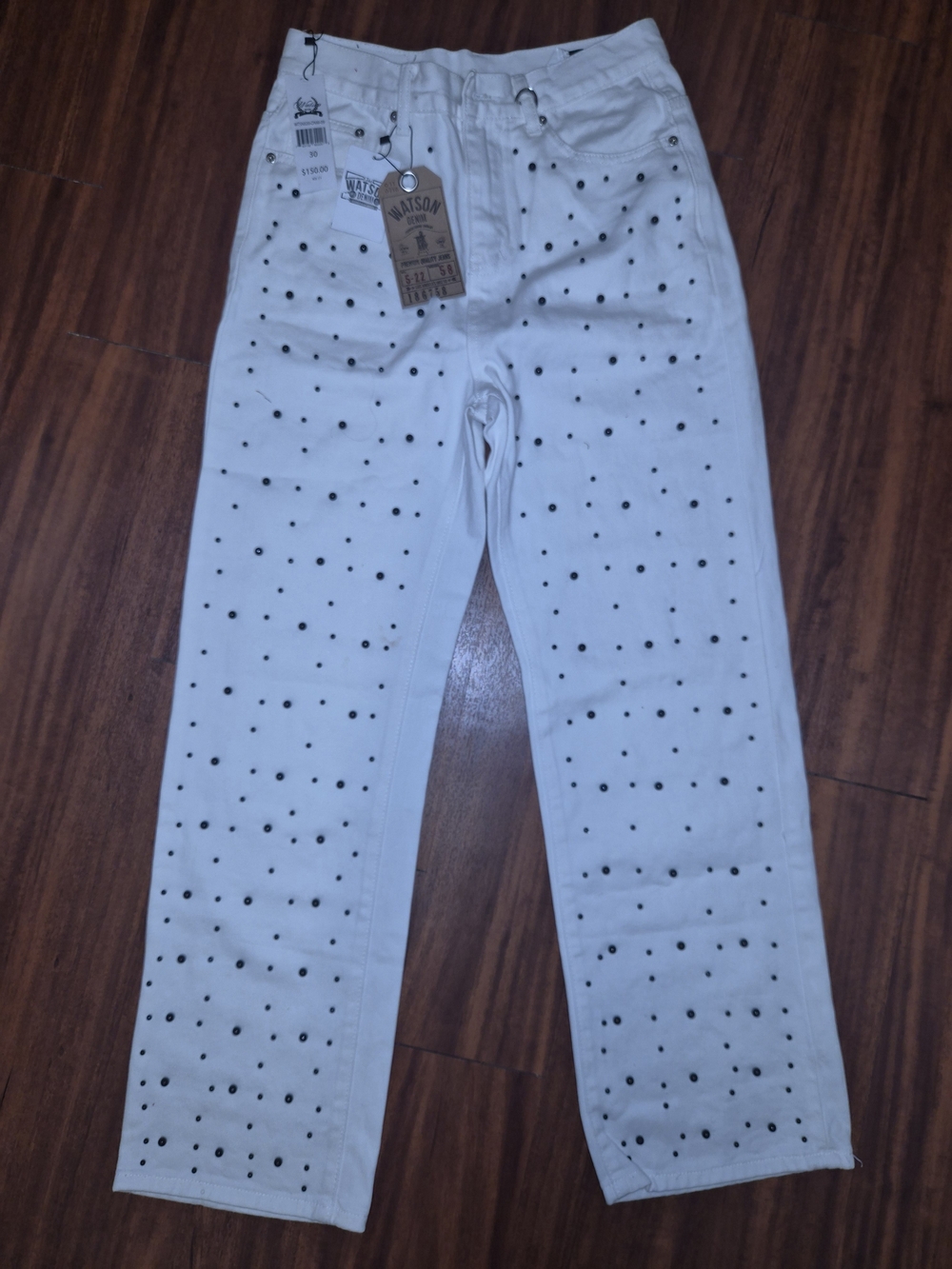 Watson White Straight-Leg Jeans with Black Polka Dots